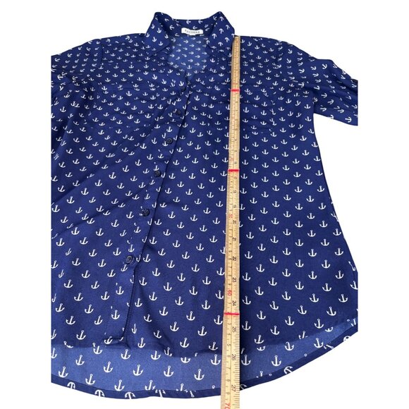 Express Portofino Shirt Anchor Print Womens Button-Up Blouse Size M Polyester - Picture 9 of 9